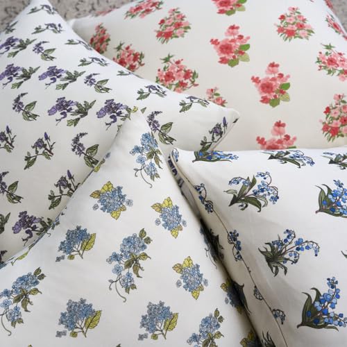 SLIITIM Hydrangea Floral Cotton Pillow Covers 18x18 Inch Set of 2, Soft Home Decor