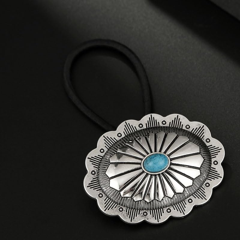 6Pcs Western Turquoise Hair Rope Rubber Band Metal Hair Accessories
