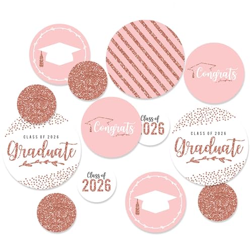 Big Dot of Happiness Rose Gold 2026 Graduation Party Giant Circle Confetti, 27 Count