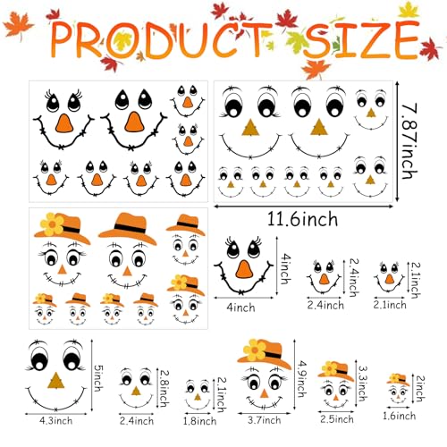 24pcs Fall Scarecrow Face Vinyl Decals for DIY Crafts & Halloween Decor