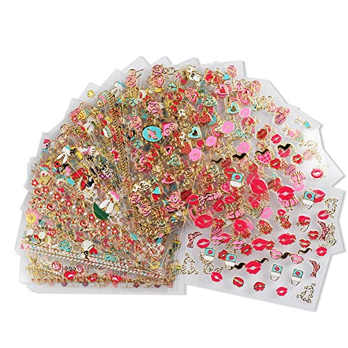 Valentine's Day 3D Gold Nail Decals - Lips & Hearts Self-Adhesive Art 30 Pcs
