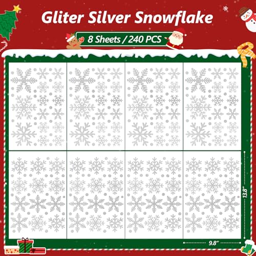 LUDILO 240Pcs Glitter Snowflake Window Clings - Static Christmas Decals