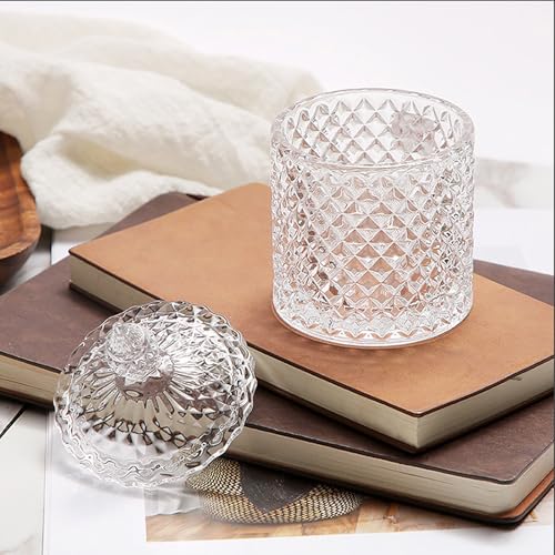 Crystal Glass Q-Tip Holder with Lid - Elegant Apothecary Jar