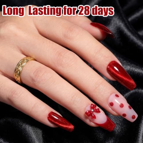 AHAMIOU Ruby Red Cat Eye Gel Polish Set with Magnetic Stick