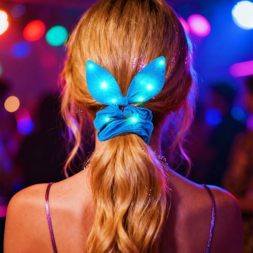 CAKURE Light Up Bunny Ear Hair Scrunchies LED Polka Dot Hair Ties