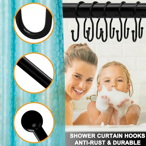 LULARINE Double Shower Curtain Hooks - 24 Rustproof Metal Rings