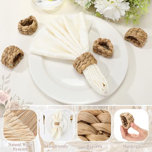 LemonRoad 24 Semicircle Woven Napkin Rings Farmhouse Rustic Boho Set