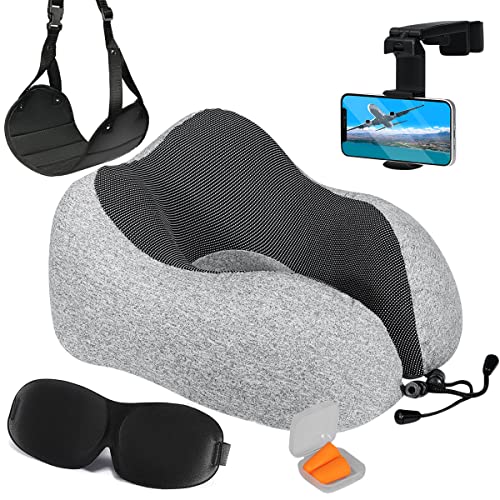 Homeify Adjustable Memory Foam Travel Kit with Foot Hammock & Phone Holder - 6 Piece Set, Grey