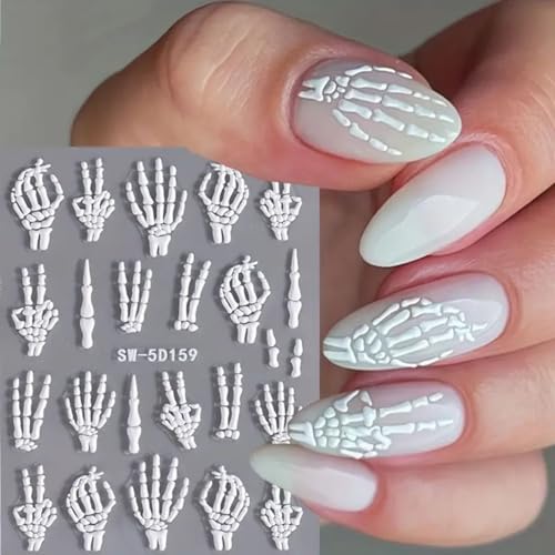 Halloween 5D Embossed Skeleton Nail Art Stickers - 2PCS Bone Decals