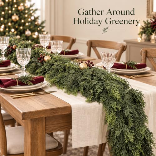 9Ft Real Touch Cedar Garland - Lush Artificial Christmas Greenery for Mantel & Railing