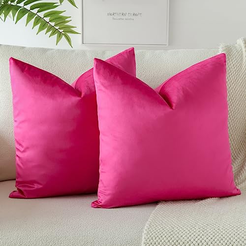 OTOSTAR Pack of 2 Hot Pink Velvet Throw Pillow Covers 18x18