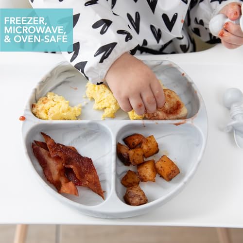 Bumkins Silicone Suction Plate for Toddlers - Divided Grip Dish, Marble