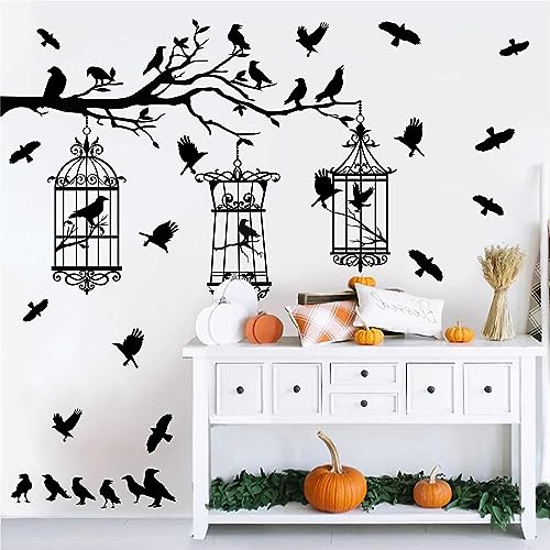 Removable Halloween Tree Branch Wall Stickers with Crows