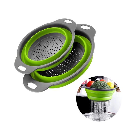 2 Pack Collapsible Colander Set, Emptycolor Foldable Collapsible Strainers for Kitchen, Small Round Colander with Base and Handles for Pasta, Fruit, Vegetables – Space-Saving Kitchen Strainer Baskets