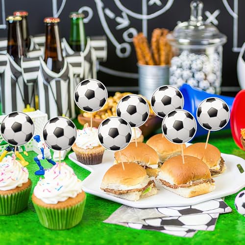 40 Pcs Soccer Cupcake Toppers for Birthday Party Decorations