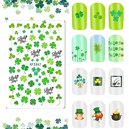 St Patrick’s Day Nail Art Stickers 3D Shamrock Green Clover Decals (10 Sheets)
