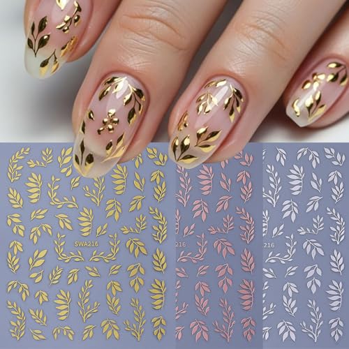 3D Summer Ocean Nail Art Stickers - 10 Sheets Gold & Silver Beach Decals