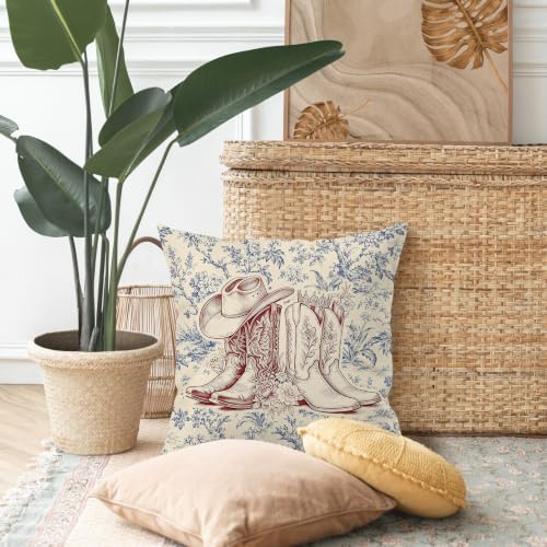 Chinoiserie Cowboy Boots Pillow Cover 18x18 | Country Decor