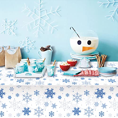 Snowflake Christmas Tablecloth Decorations - White Blue, 54x108 Inch Rectangular