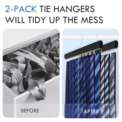 2-Pack Wooden Tie Rack Hanger - 36-Hook Closet Organizer for Ties & Belts