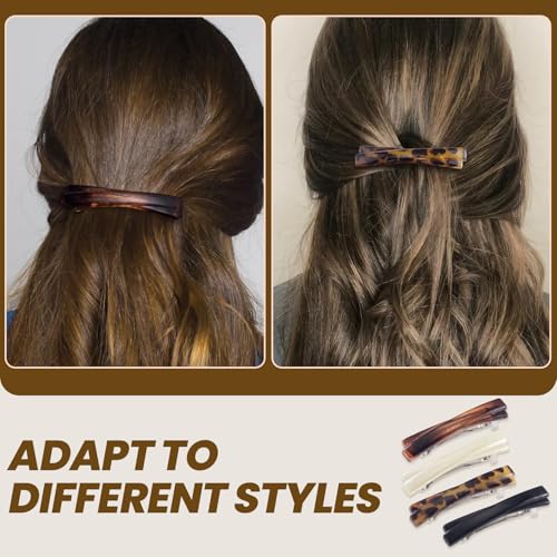 VARMDUKKE 4-Pack Small French Hair Barrettes, 2.5 Inch Curved Tortoise Shell Hair Clips
