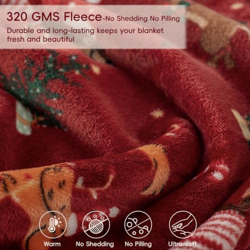 Christmas Puppies Fleece Throw Blanket - Soft Cozy Holiday Decoration