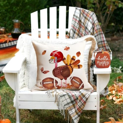 RABUSOFA Fall Thanksgiving Pillow Cover 18x18 Brown Turkey Football Decor