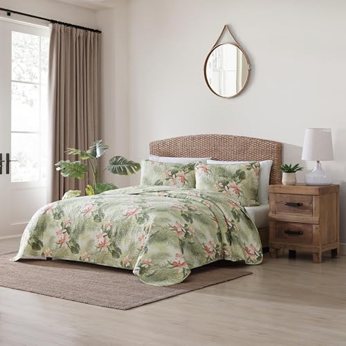 Tommy Bahama - King Quilt Set, Reversible Floral Bedding with Matching Shams, Bedding Set Seasons (Tropical Orchid Green, King)