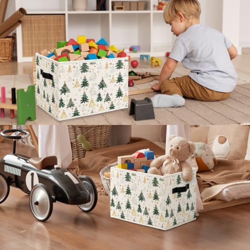Christmas Tree Cube Storage Bin - Rustic Laundry & Home Decor, 14x11x11 inches