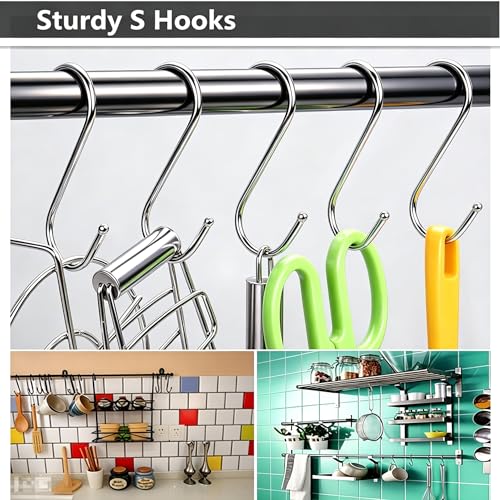 Soqool Heavy Duty S Hooks - 12-Pack Stainless Steel Organizer for Closet, Kitchen & Bathroom