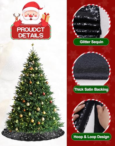 Black Sequin Christmas Tree Skirt 36 Inch Sparkle Glitter - SquarePie