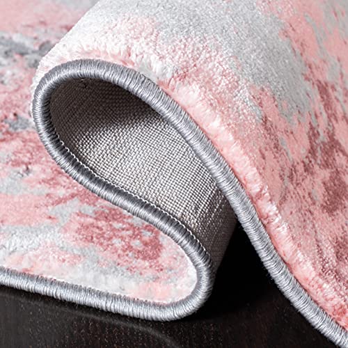 SAFAVIEH Meadow Collection Area Rug - 3' Square, Light Grey & Pink, Modern Abstract Design, Non-Shedding & Easy Care, Ideal for High Traffic Areas in Living Room, Bedroom (MDW573G)