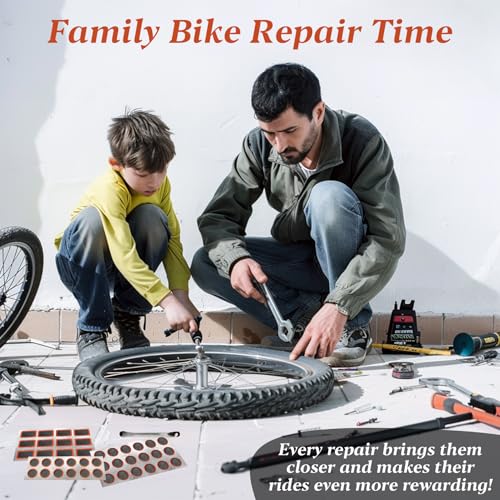 66PCS Bike Tire Repair Kit - Bike Tire Patch Kit with 56 Vulcanizing Patches, 2 Premium Stainless Steel Levers,Tools Inner Tube for Mountain Bike Accessories BMX Road Bicycle Ebike Scooter