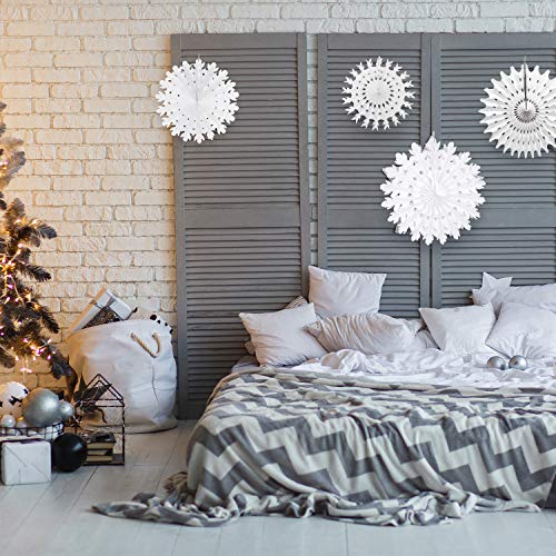 Christmas Snowflake Decorations Set of 16 - Winter Holiday Hanging Paper Snowflakes with String, Mixed Sizes 7.8-20 inches