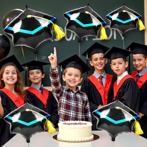 10 Pack Graduation Cap Balloons - 22 Inch Black Grad Hat Foil