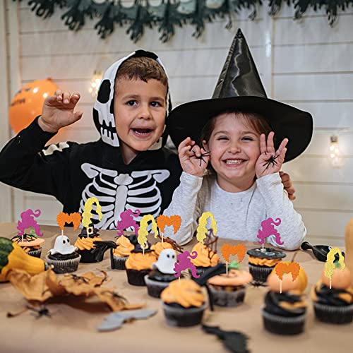 36 PCS Hocus Pocus Witch Hair Cupcake Toppers - Glitter Decor