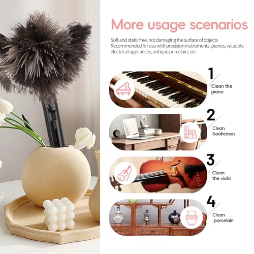 Retractable Ostrich Feather Duster, 15in Eco-Friendly Cleaning Tool
