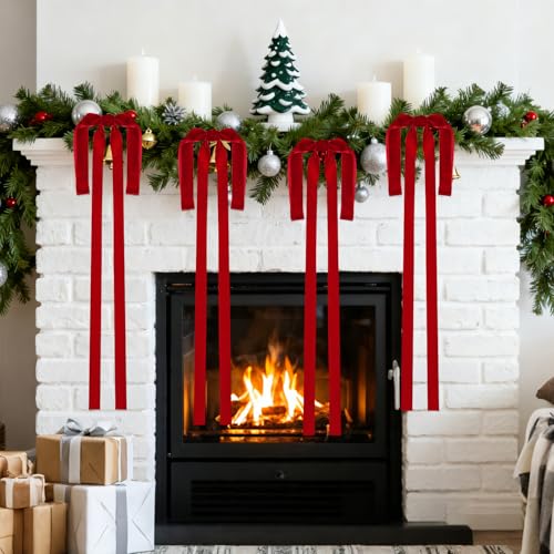 6 Red Velvet Christmas Bows for Holiday Decorations - 22.4x15"