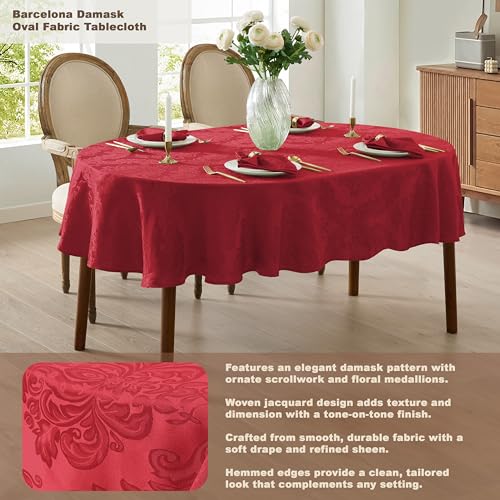 17x17 Red Damask Fabric Napkins Set of 4 - No Iron, Soil Resistant, Holiday Dinnerware