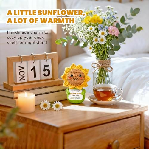 Crochet Sunflower Gift with Affirmation for Women - Cheerful Desk Decor