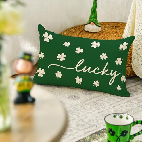 St. Patrick's Day Lucky Clover Throw Pillow Cover - 12x20 Inch
