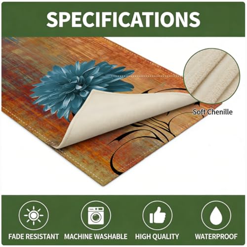 Rust and Blue Chenille Table Runner 13 x 72 Inches for Dining & Home Decor