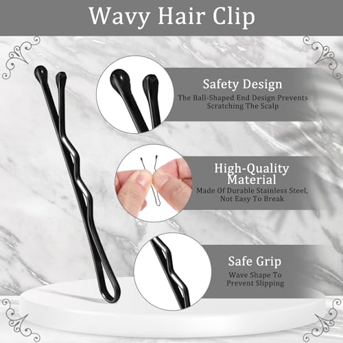 HJZHII Mini Black Bobby Pins 50pcs - 1.37 Inch Metal Wavy Hair Clips for Updos Buns