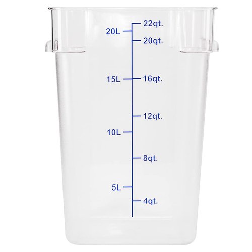 Met Lux 22 Quart Brine Bucket, 1 Square Marinating Container - With Volume Markers, Built-In Handle, Clear And Blue Plastic Dough Rising Bucket, Freezer-Safe, Lid Sold Separately