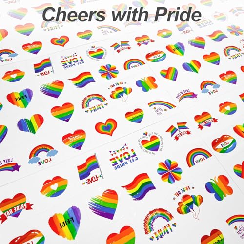 Fovths 144 Pcs Rainbow Temporary Tattoos Waterproof Pride Festival Body Stickers