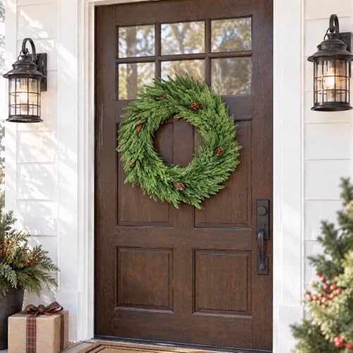 NicBex 24-Inch Green Christmas Wreath with Pine Cones - Front Door Decor