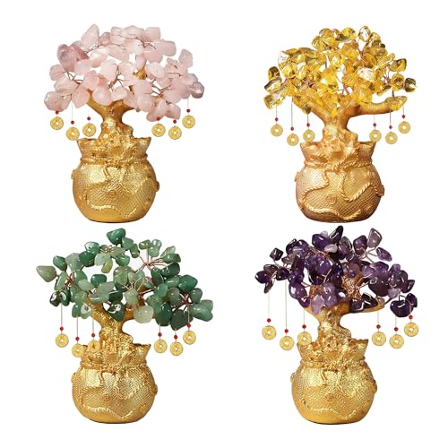 Green Aventurine Crystal Money Tree Feng Shui Fortune Bag - Lucky Wealth Decor