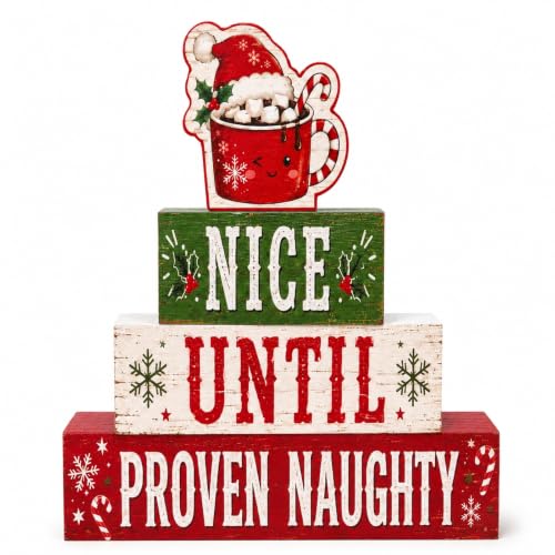 Christmas Hot Cocoa Wooden Tiered Tray Decor - Rustic Holiday Table Centerpiece