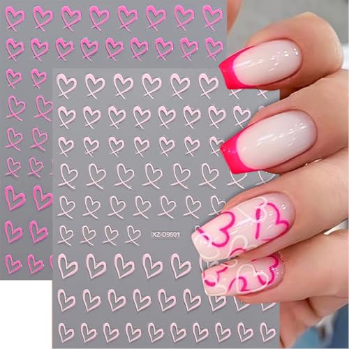 GUAACCB 8-Sheet 3D Heart Nail Stickers Self-Adhesive Love Decals