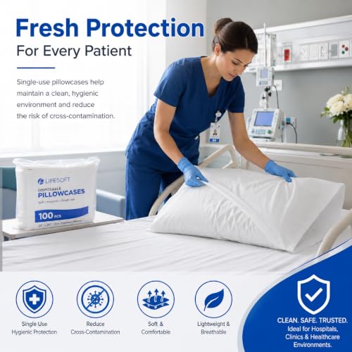 LIFESOFT Disposable Pillowcases, 20-Pack White Single-Use Envelope Closure